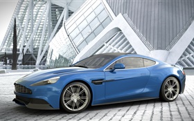 Aston Martin Vanquish coche azul vista lateral HD fondos de pantalla