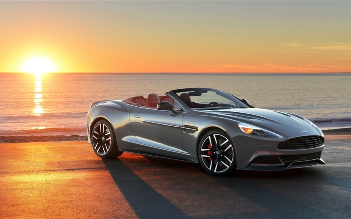 Coche Aston Martin, puesta del sol, costa Fondos de pantalla, imagen