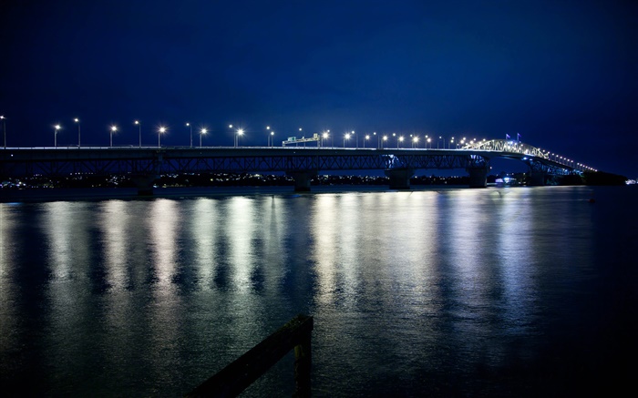 Auckland puente del puerto, noche, luces, Nueva Zelanda Fondos de pantalla, imagen