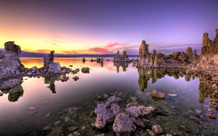 Hermosa puesta de sol, mar muerto, rocas Fondos de pantalla, imagen