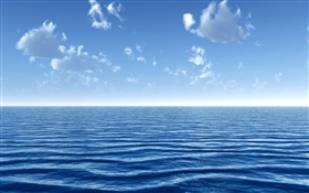 Mar azul, nubes, cielo