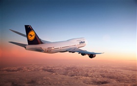 Boeing 747 aviones, cielo, crepúsculo HD fondos de pantalla