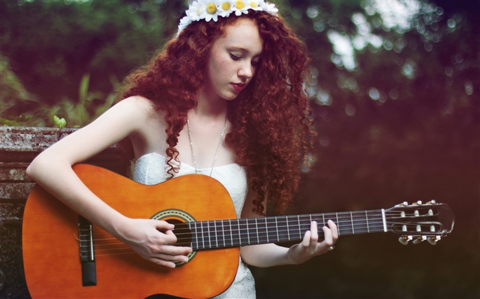 marrón muchacha música pelo, guitarra Fondos de pantalla, imagen