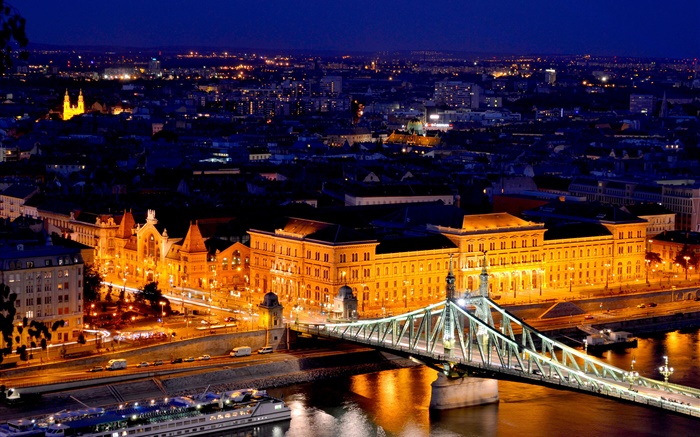 Budapest, Hungría, el río Danubio, puente, edificios, noche, luces Fondos de pantalla, imagen