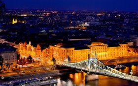 Budapest, Hungría, el río Danubio, puente, edificios, noche, luces HD fondos de pantalla