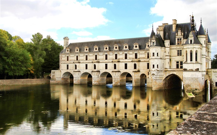 Castillo de Chenonceau, lago, París, Francia Fondos de pantalla, imagen