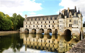 Castillo de Chenonceau, lago, París, Francia HD fondos de pantalla