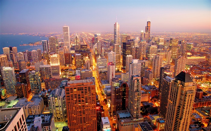 La ciudad de Chicago, EE.UU., amanecer, rascacielos Fondos de pantalla, imagen