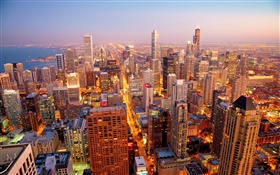 La ciudad de Chicago, EE.UU., amanecer, rascacielos