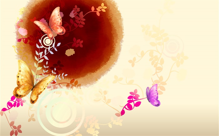 El arte chino de la tinta, mariposa con flores Fondos de pantalla, imagen