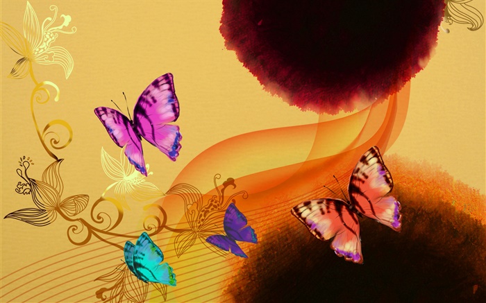 Arte de la tinta china, mariposas de colores Fondos de pantalla, imagen