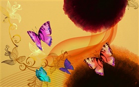 Arte de la tinta china, mariposas de colores HD fondos de pantalla