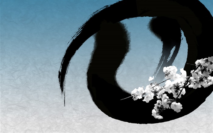 El arte chino de la tinta, flores, estilo azul Fondos de pantalla, imagen