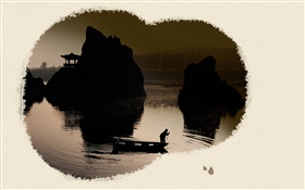 Arte de la tinta china, pintura de paisaje HD fondos de pantalla