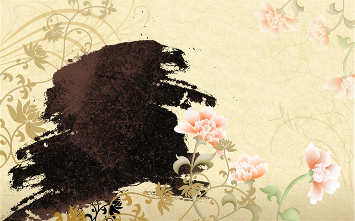 Arte de la tinta china, peonías flores Fondos de pantalla, imagen