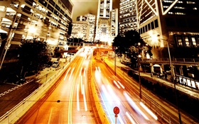 Camino de ciudad, la noche, la luz ambiental HD fondos de pantalla