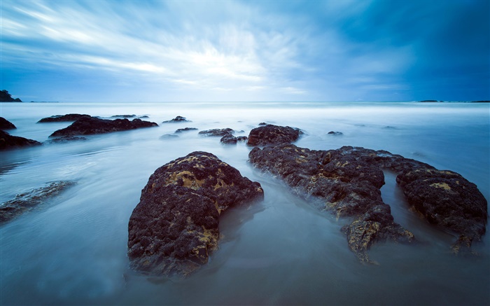 Costa, bahía, cielo azul, Nueva Zelanda Fondos de pantalla, imagen
