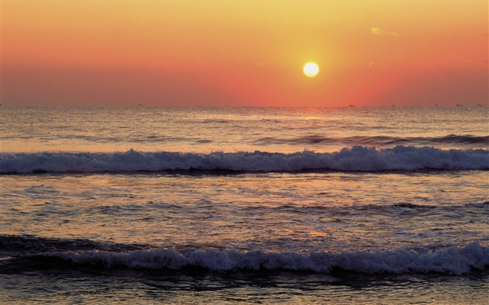 Costa, mar, ondas, puesta del sol Fondos de pantalla, imagen