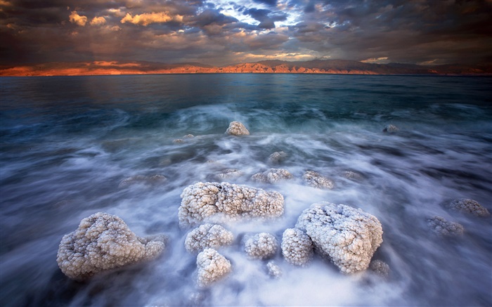 Dead mar, sal, nubes, anochecer Fondos de pantalla, imagen