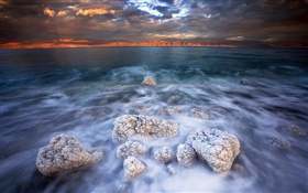 Dead mar, sal, nubes, anochecer HD fondos de pantalla