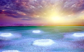 Dead mar, puesta del sol, la sal, las nubes HD fondos de pantalla