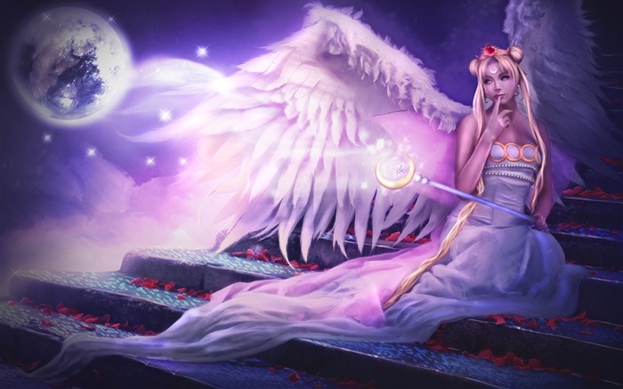 Fantasía ángel de la muchacha, estilo púrpura Fondos de pantalla, imagen