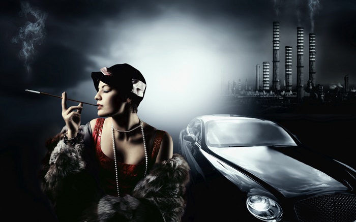 Chica de moda con coche de lujo Fondos de pantalla, imagen