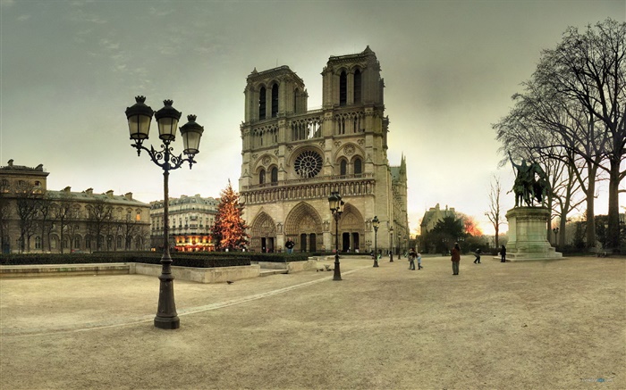 Francia, Notre Dame, la calle, la gente, la oscuridad Fondos de pantalla, imagen