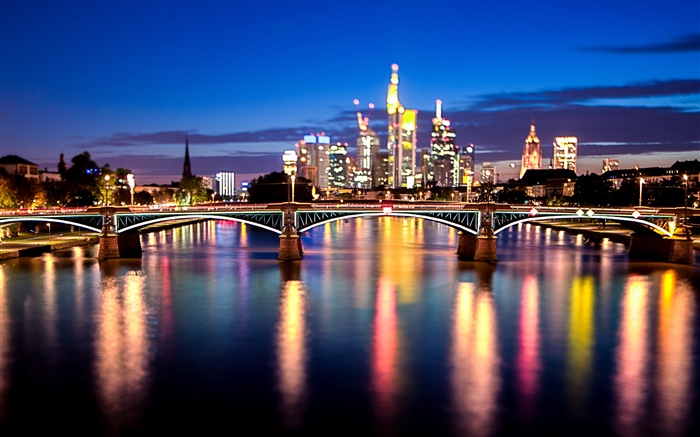Frankfurt, el río Main, Alemania, ciudad, puente, luces, noche Fondos de pantalla, imagen