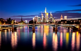Frankfurt, el río Main, Alemania, ciudad, puente, luces, noche HD fondos de pantalla
