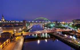 Gateshead, Inglaterra, ciudad, noche, río, puente, edificios, luces HD fondos de pantalla
