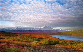 Lago, árboles, nubes, anochecer, el Parque Nacional de Denali, Alaska, EE.UU.