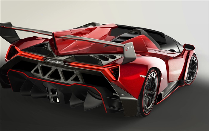 Lamborghini Veneno Roadster, lujo rojo retrovisor del coche Fondos de pantalla, imagen