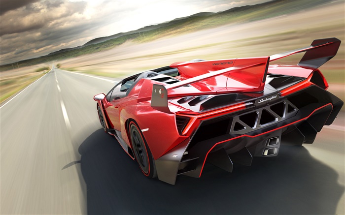Vista trasera superdeportivo Lamborghini rojo Veneno Roadster Fondos de pantalla, imagen