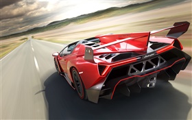 Vista trasera superdeportivo Lamborghini rojo Veneno Roadster HD fondos de pantalla