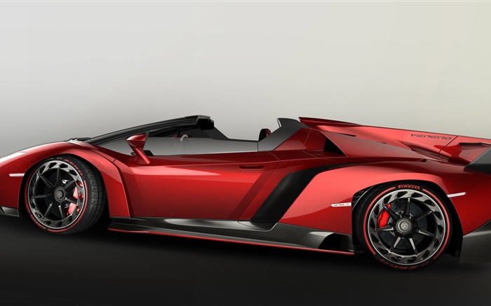 Lamborghini Veneno Roadster supercar rojo vista lateral Fondos de pantalla, imagen