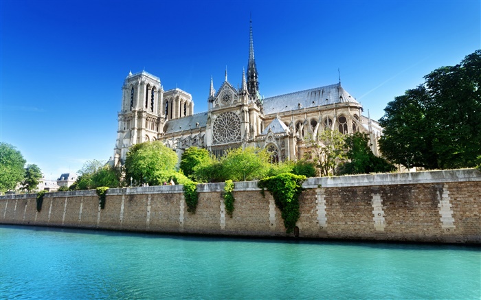 Notre Dame, Francia, el cielo azul, el río Fondos de pantalla, imagen