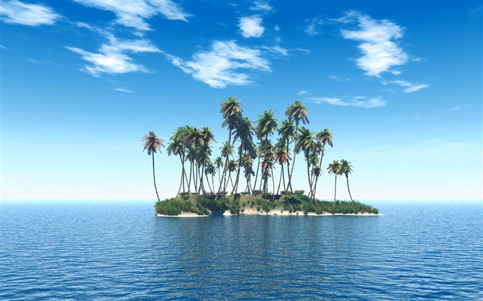 Pequeña isla, palmeras, mar Fondos de pantalla, imagen