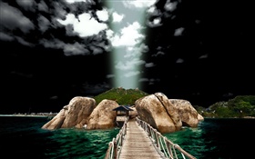 piedras, casa, mar, puente, HDR paisaje HD fondos de pantalla