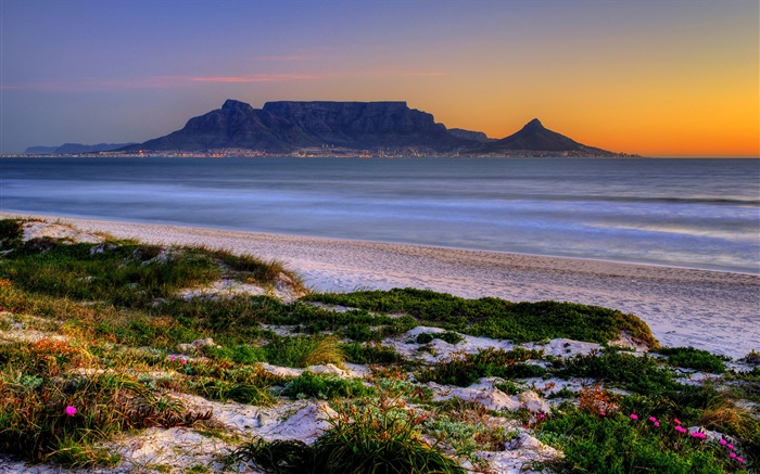 Table Bay, Ciudad del Cabo, Sudáfrica, playa, mar, atardecer Fondos de pantalla, imagen