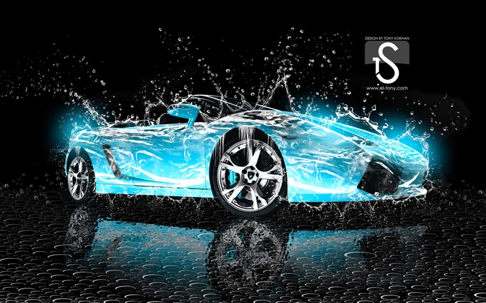 Coche del chapoteo del agua, azul Lamborghini, diseño creativo Fondos de pantalla, imagen