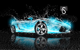 Coche del chapoteo del agua, azul Lamborghini, diseño creativo HD fondos de pantalla