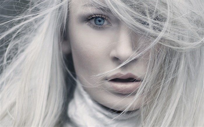 El pelo blanco, ojos azules, cara de niña de cerca Fondos de pantalla, imagen