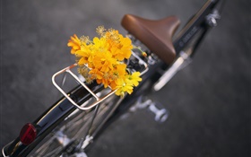 Bicicletas, flores amarillas, ramo