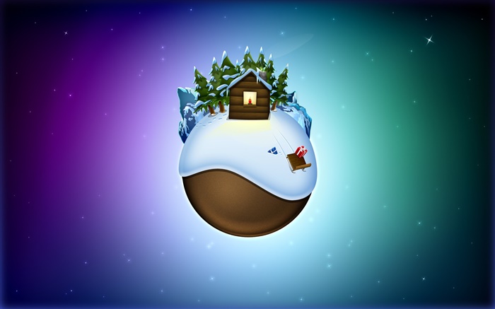 Fotos temáticas de la Navidad, tierra, árboles, casas, nieve, creativo Fondos de pantalla, imagen
