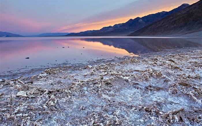 Mar muerto, Costa, atardecer, puesta del sol Fondos de pantalla, imagen