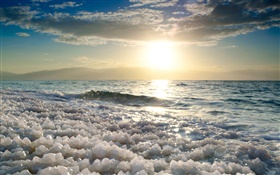 Mar muerto, sal, puesta del sol HD fondos de pantalla