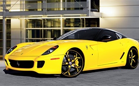 Ferrari 599 superdeportivo amarilla vista lateral HD fondos de pantalla