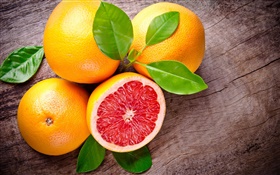 Pomelo, fruta, hojas, rojo, naranja HD fondos de pantalla