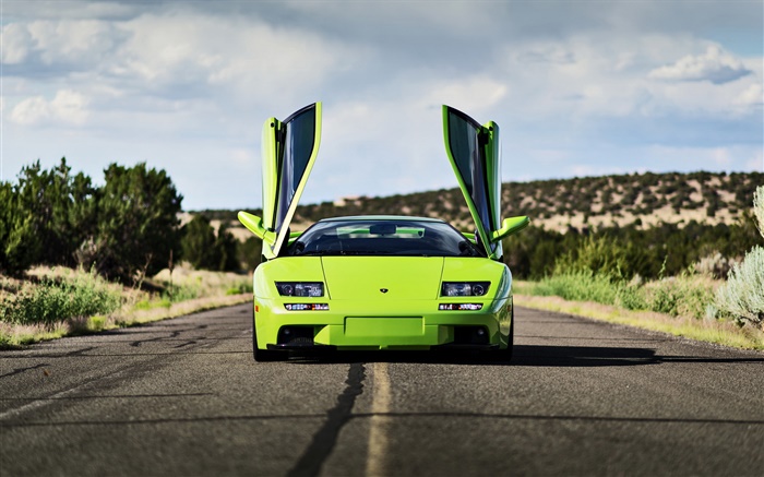Verde Lamborghini supercar vista delantera, alas Fondos de pantalla, imagen